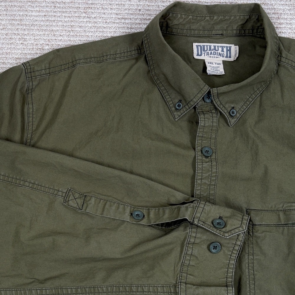 Duluth Trading Co Shirt Mens 2XL Tall Green Workwear Utility 38906